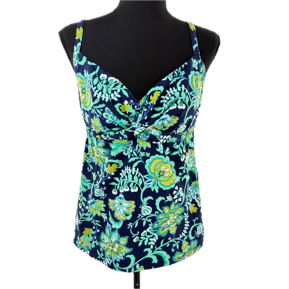 Lands' End Paisley Floral Twist Front Underwire Tankini Swim Top Navy Size 10